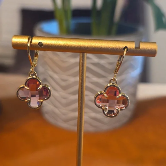 Camila Coelho Gold and Pink Clover Earrings - Picture 2 of 3